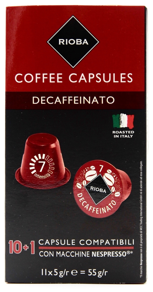 Кофе в капсулах Rioba Espresso Decaffeinato, 6 упаковок по 11 шт.