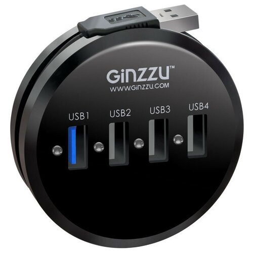 USB-концентратор Ginzzu GR-314UB, разъемов: 4, 20 см, черный usb концентратор ginzzu gr 518ub разъемов 4 20 см серебристый