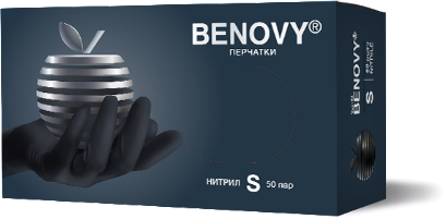 Перчатки нитриловые BENOVY Q черные размер S, 50 пар/упк