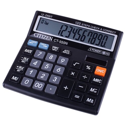 Калькулятор настольный Citizen CT-555N, 12 разр., двойное питание, 130*128*34мм, черный