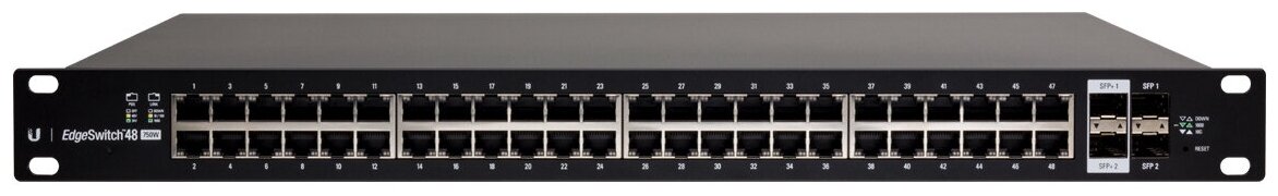 Коммутатор PoE Ubiquiti (48) 10/100/1000 Mbps RJ45, (2) 1/10 Gbps SFP+, (2) 1 Gbps SFP. Макс энергопотребление 500 Вт. Макс пропускная спос - фото №1