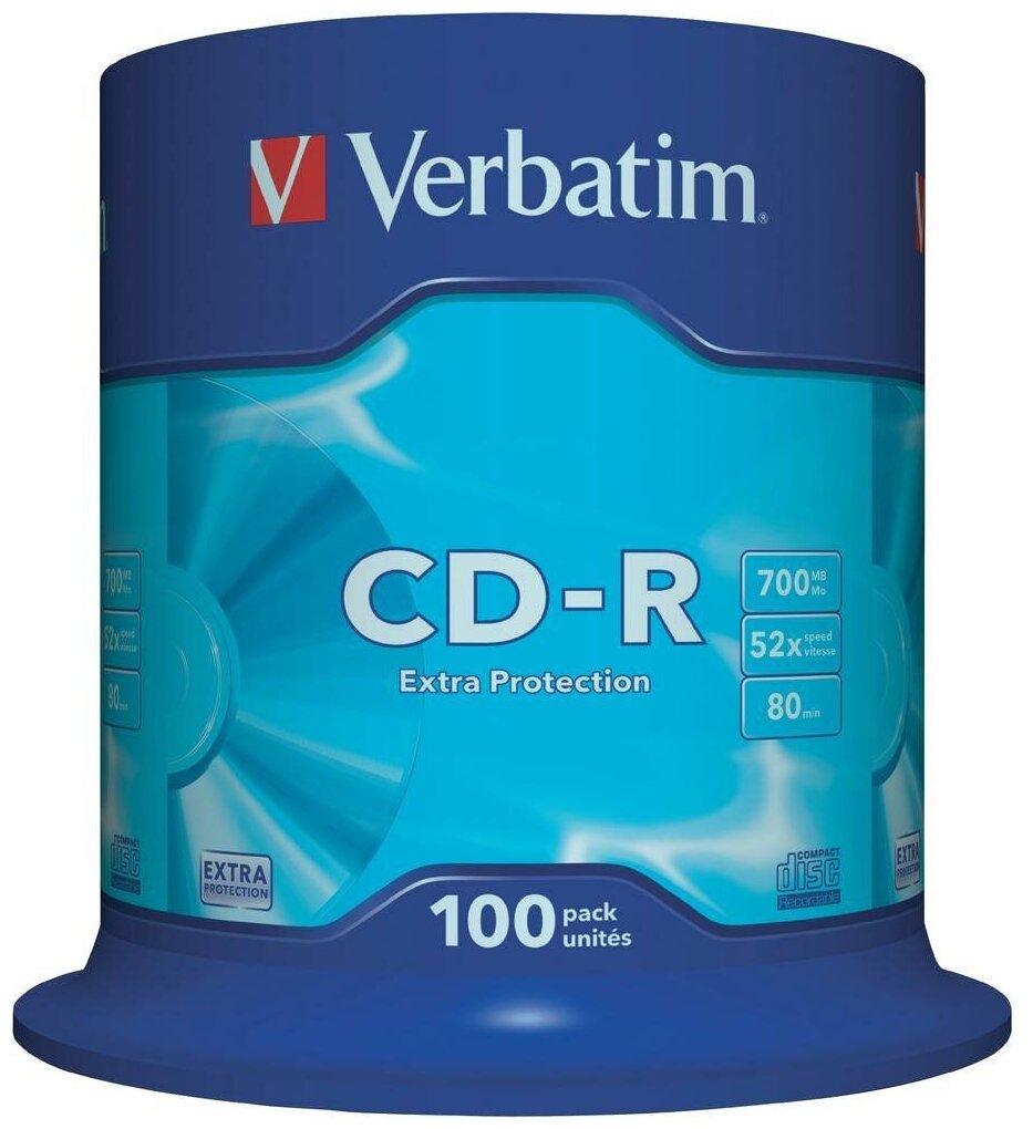 Диск CD-R 700mb Verbatim 52x (100шт) cake box 43411 .