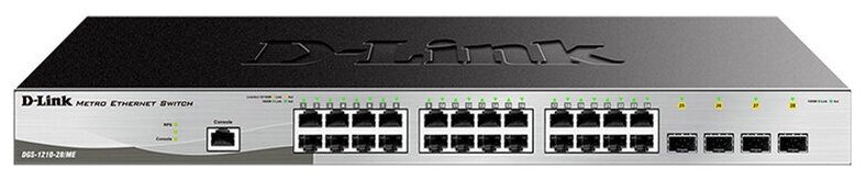 Коммутатор D-Link DGS-1210-28/ME/B2A, L2 Managed Switch with 24 10/100/1000Base-T ports and 4 1000Base-X SFP ports.16K Mac address, 802.3x Flow Control, 4K of 802.1Q VLAN, 802.1p Priority Queu (DGS-12 - фото №1