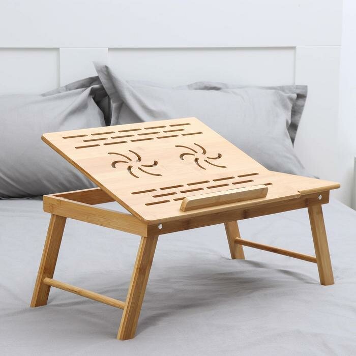 Столик-поднос Катунь 59,5х32,8х35 см, с подъемом для ноутбука, бамбук