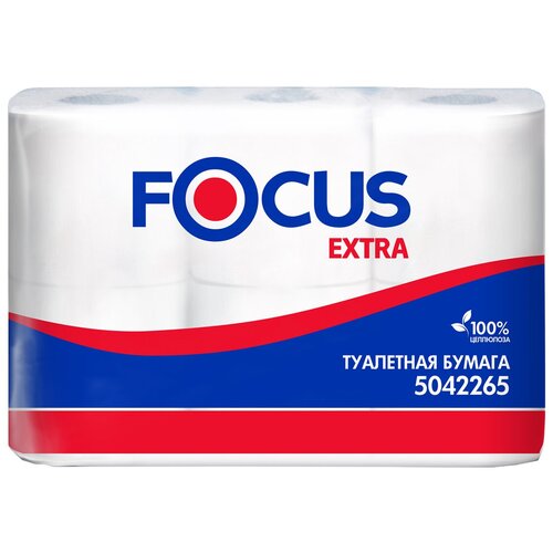 Купить Бумага туалетная в рулонах Focus Extra 2-слойная 6 рулонов по 48 метров артикул производителя 5042265, 1418097, белый, первичная целлюлоза