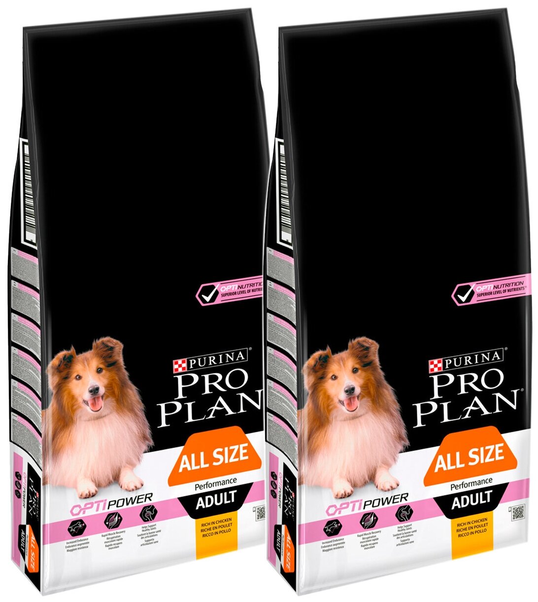 PRO PLAN ADULT DOG OPTIPOWER ALL SIZE PERFORMANCE для активных взрослых собак всех пород с курицей и рисом (14 + 14 кг)