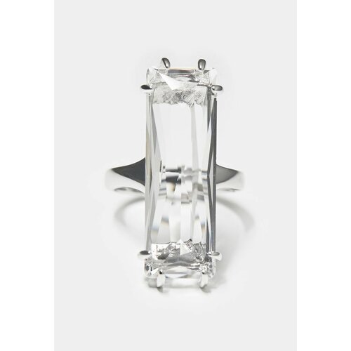 Кольцо Freeform Jewellery, искусственный камень, кристалл, безразмерное, серебряный