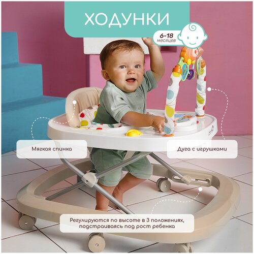 фото Amarobaby ходунки детские с электронной игровой панелью walking baby - бежевый