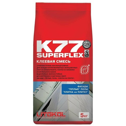 Клей для плитки Litokol SUPERFLEX K77, 5 кг клей для плитки litokol superflex k77 25 кг