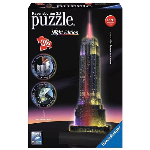 3D-пазл Ravensburger Ночной Эмпайр Стейт Билдинг (12566), 216 дет., 48.5 см, черный 3d пазл ravensburger ночной эмпайр стейт билдинг 12566 216 дет 48 5 см черный