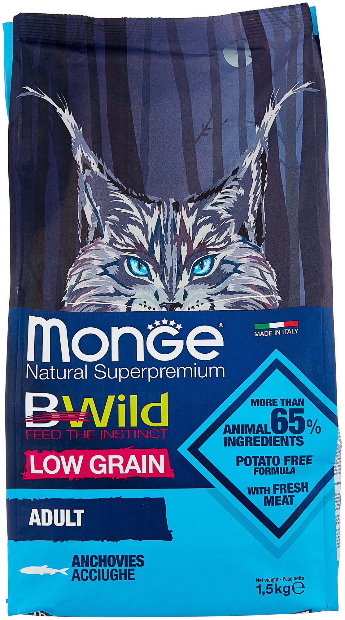 Monge корм для взрослых кошек с анчоусами (bwild cat anchovies)