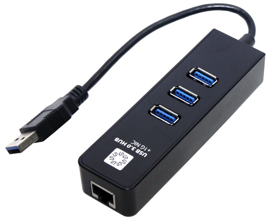 Разветвитель USB 5BITES UA3-45-04BK, сетевая карта, USB 3.0, Black