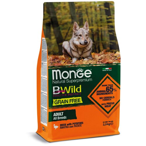 Сухой корм для собак Monge BWILD Feed the Instinct, утка, с картофелем 1 уп. х 1 шт. х 2.5 кг сухой корм для собак monge bwild feed the instinct утка с картофелем 1 уп х 1 шт х 2 5 кг