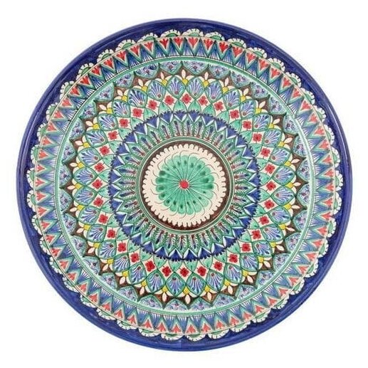 Блюдо Ляган "Риштанская Керамика", диаметр 38см (Цвет: Синий Орнамент)