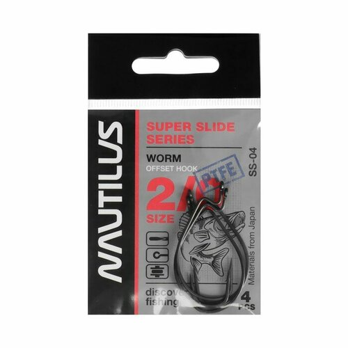 фото Крючок офсетный nautilus offset super slide series worm ss-04ptfe, № 2/0, 4 шт.