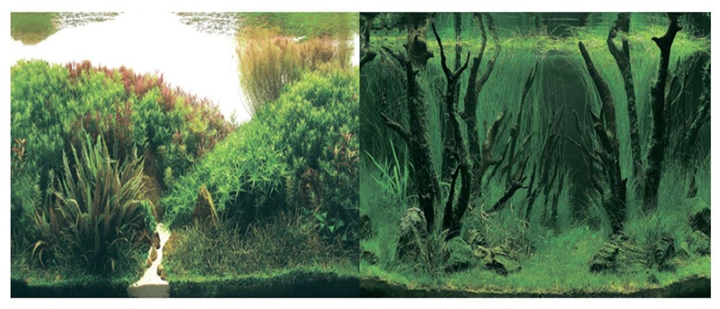 Фон для аквариума Prime самоклеющийся Коряги с растениями/Растительные холмы 30x60см