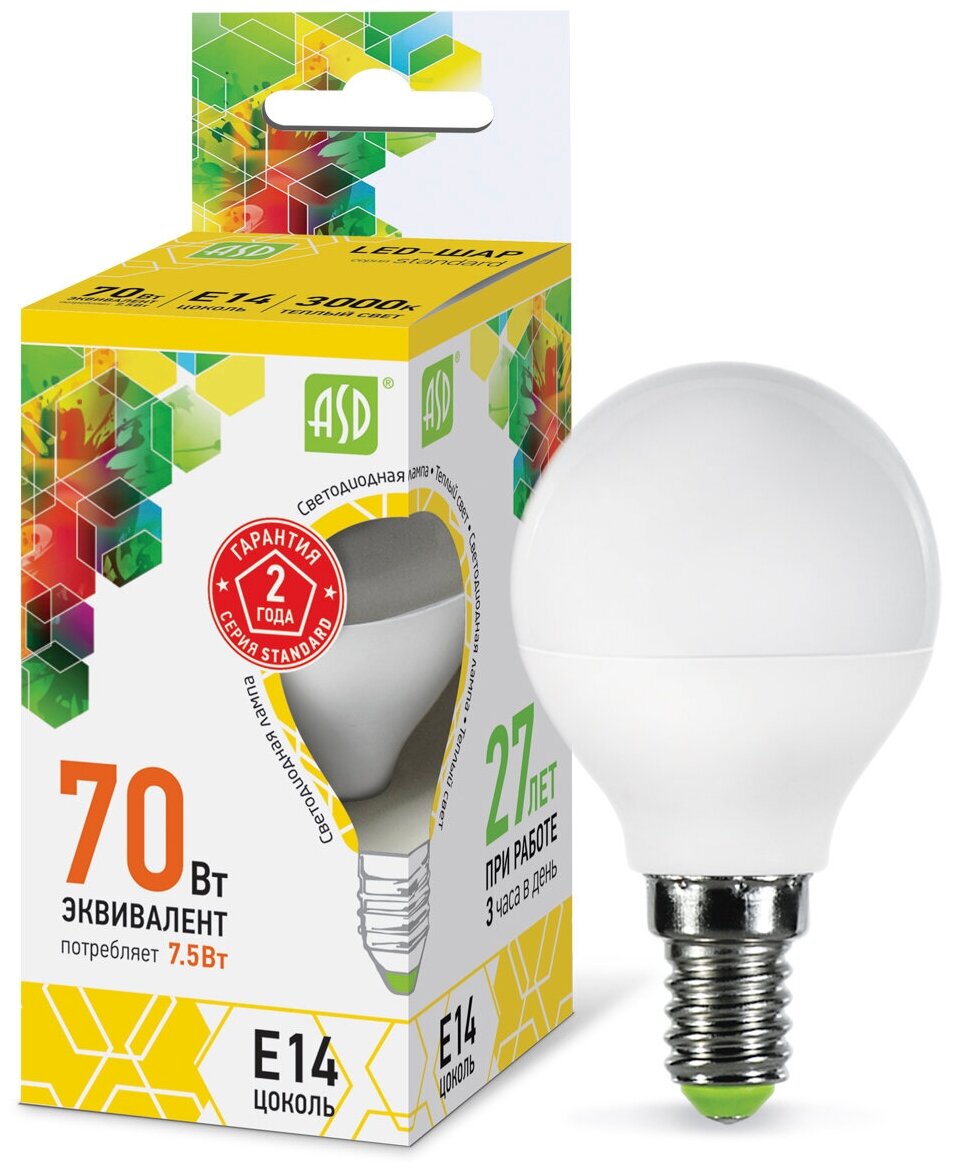 Лампа светодиодная ASD LED-ШАР-STD E14 P45