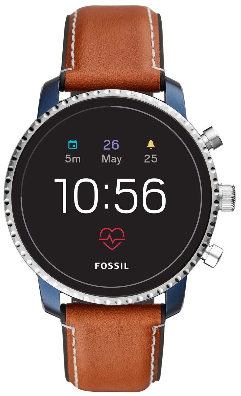 Умные часы FOSSIL Gen 4 Smartwatch Explorist HR (leather), tan (синий, коричневый)