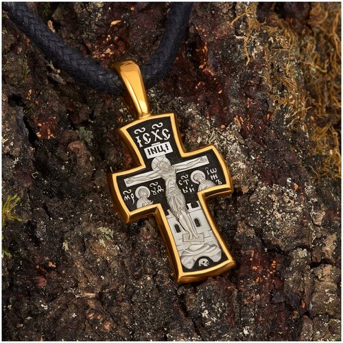 Крестик Деревцов, серебро, 925 проба, чернение, золочение крест нательный с распятием иисуса христа и валаамской иконой пресвятой богородицы 11012044
