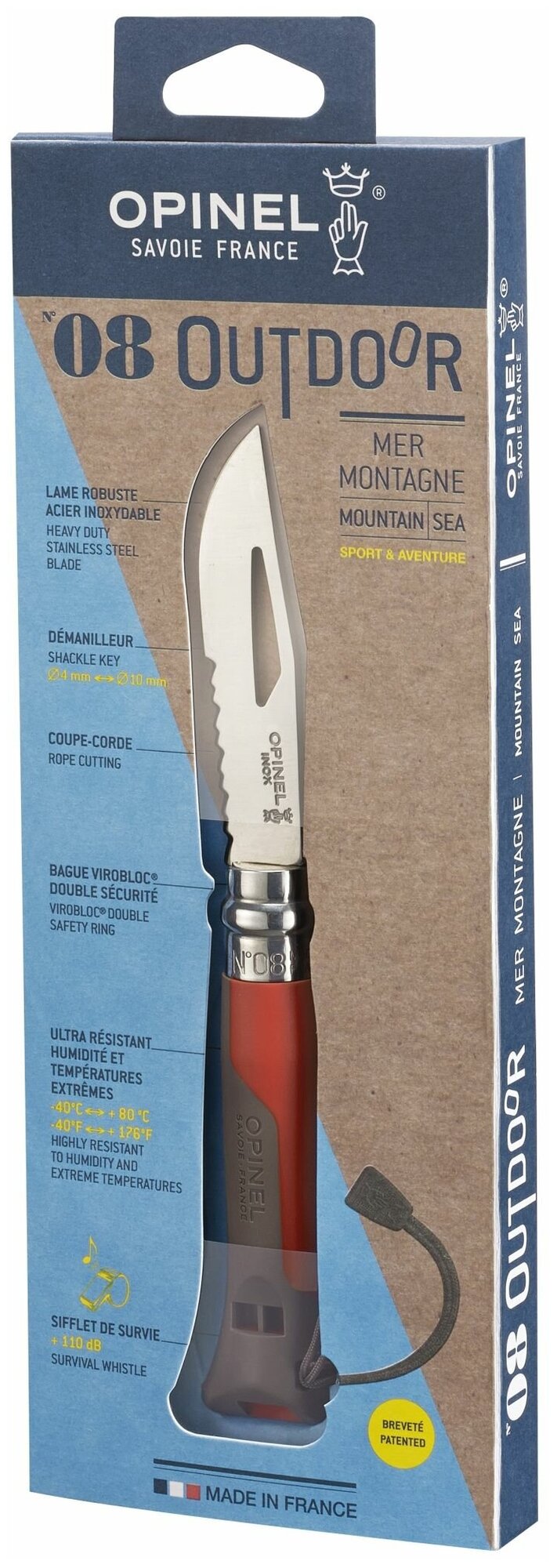 Складной нож OPINEL Outdoor Earth №08 8VRI, 190мм, красный / серый - фото №9