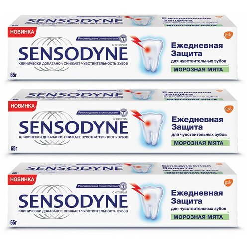 фото Зубная паста sensodyne ежедневная защита для чувствительных зубов, морозная мята, 65 г, 3 шт.