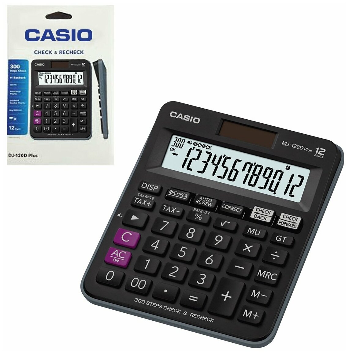 Калькулятор настольный CASIO MJ-120DPLUS-W, компактный (148х126мм), 12 разрядов, дв.питание, черный