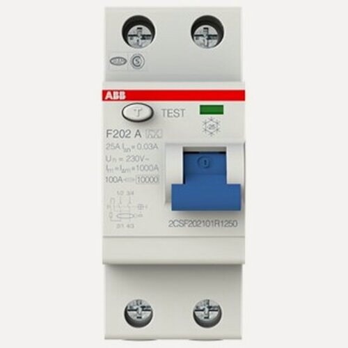 Изображение товара Устройство защитного отключения (УЗО) Abb 2p 25А 30мА тип A F202 2CSF202101R1250