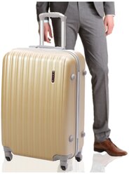 Прочный чемодан Светло-бежевый дорожный большой для путешествий 0014, размер L, 105 л