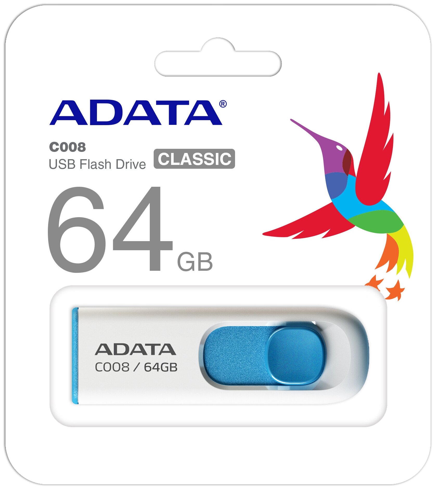 USB флешка Adata C008 64Gb white/blue USB 2.0