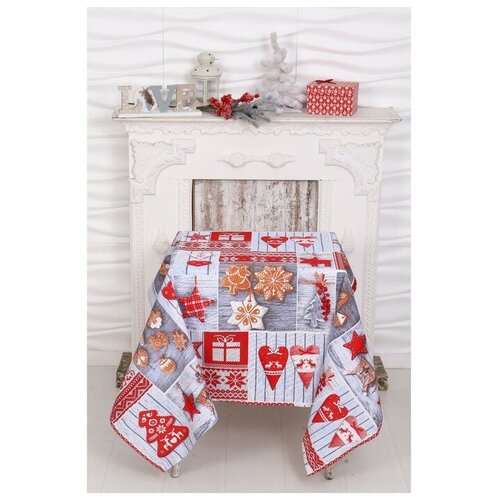 фото Скатерть domovita чудеса 4429844, 150х110 см, белый/красный