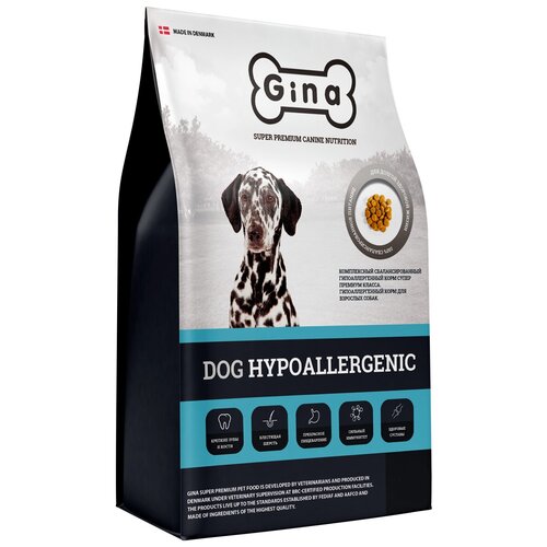 GINA DOG HYPOALLERGENIC гипоаллергенный для взрослых собак с уткой и рисом 01449 (18 кг) корм для собак gina dog 21 18 кг