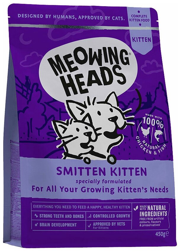 Сухой корм Meowing Heads Smitten Kitten для котят с курицей и рисом - 450 г