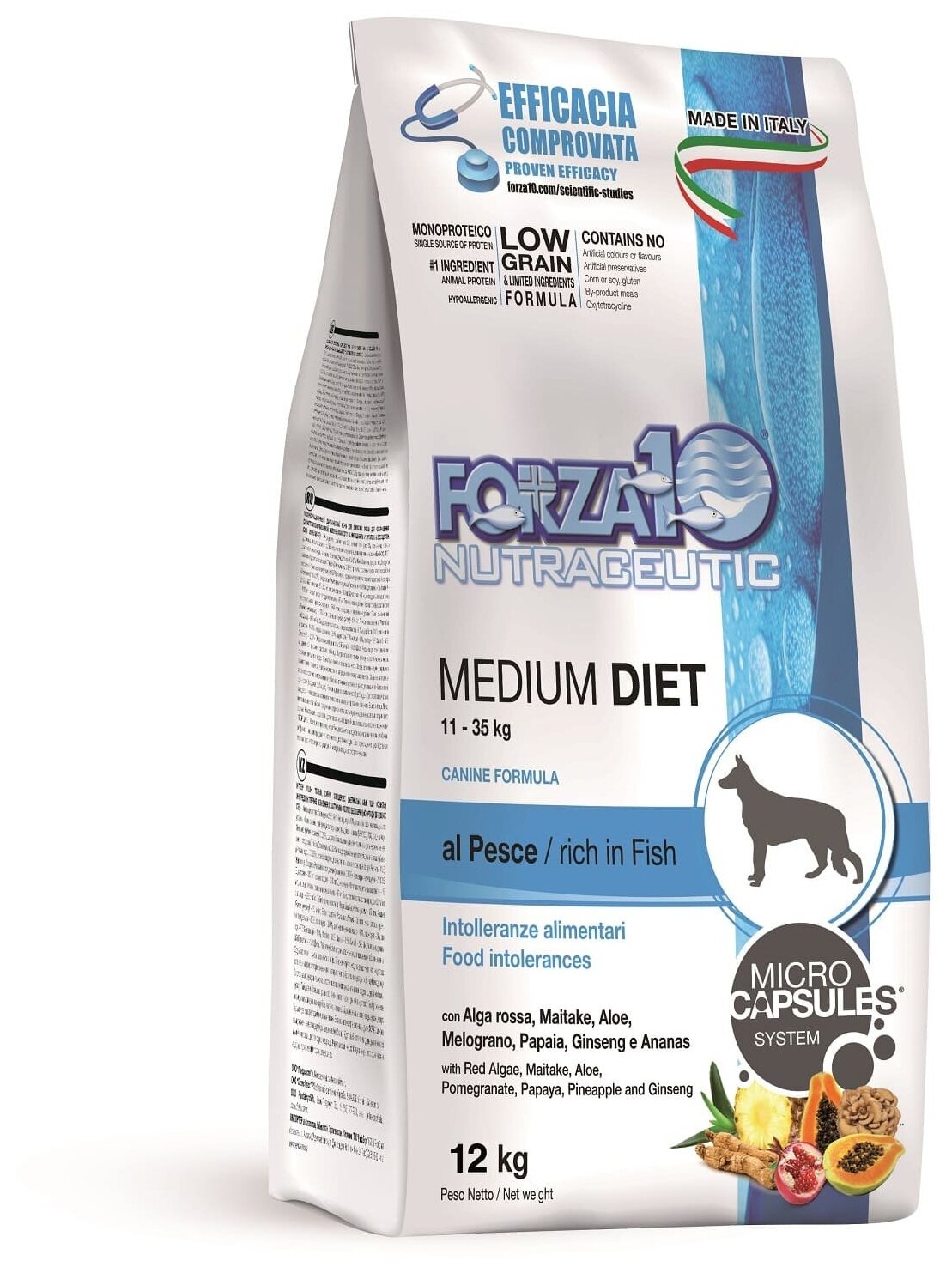 FORZA10 DOG MEDIUM DIET монобелковый для взрослых собак средних пород при аллергии с рыбой (12 кг)