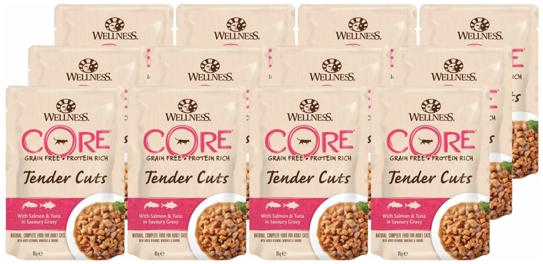 CORE CAT TENDER CUTS для взрослых кошек с нежными кусочками лосося и тунца в соусе (85 гр х 24 шт) - фотография № 1