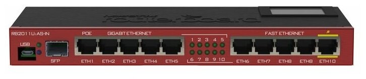  Mikrotik RouterBOARD RB2011UiAS-IN : (5) 10/100 Mbit Fast Ethernet ports with Auto-MDI/X, 5 10/100/1000 Mbit Gigabit Ethernet ports