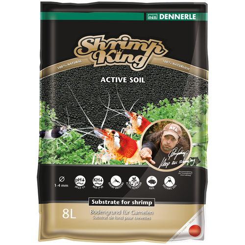 Грунт Dennerle Shrimp King Active Soil 8 л, 1-4 мм dennerle shrimp king sulawesi salt gh kh средство для подготовки водопроводной воды 200 г