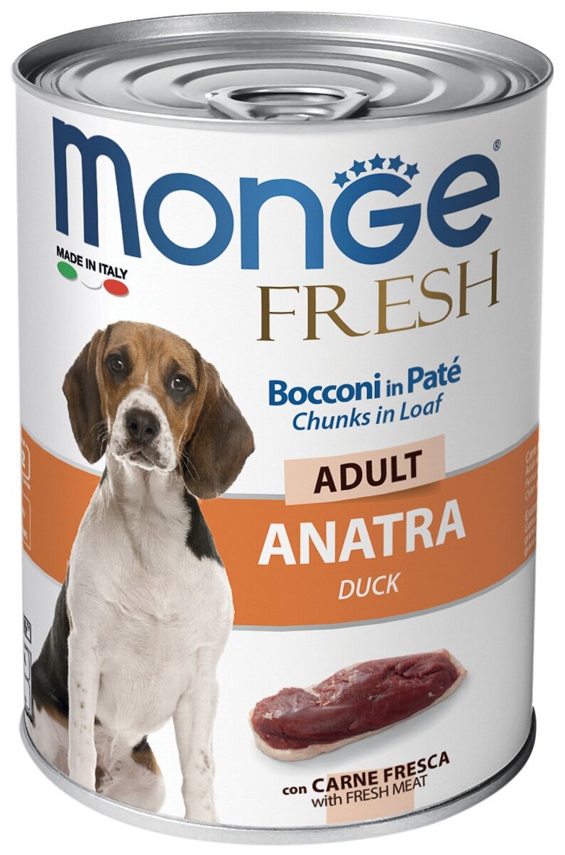 Влажный корм для собак Monge Dog Fresh Adult Chunks in Loaf ANATRA, мясной рулет, утка, 400 г