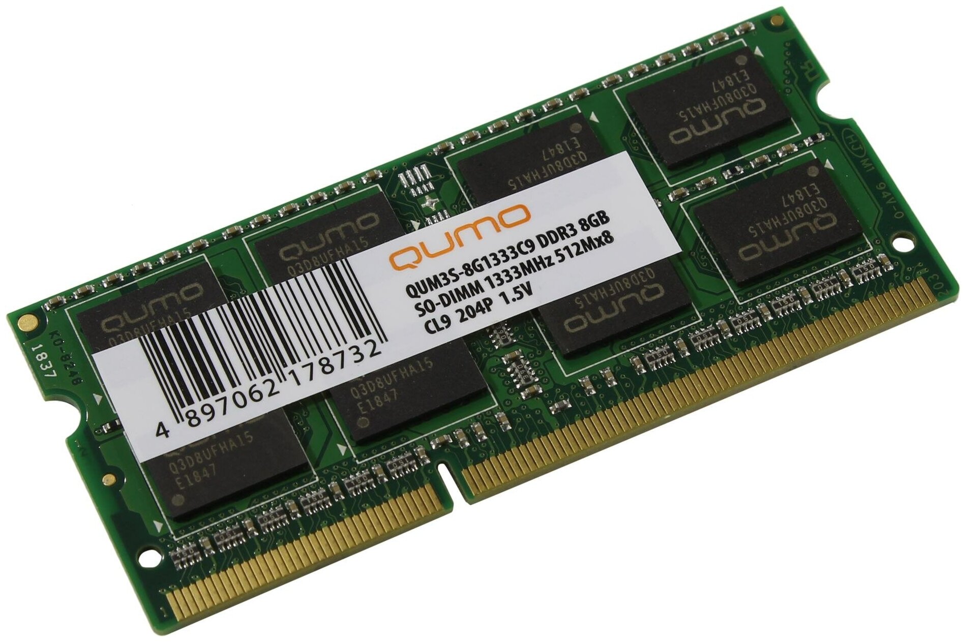 Qumo DDR3 Sodimm 8GB QUM3S-8G1333C9 (R) Pc3-10600, 1333MHz .