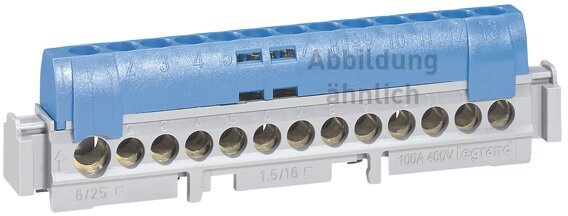 Клеммная колодка IP 2X нейтраль синяя 1 x 6-25 мм² - 21 x 1,5-16 мм² длина 141мм. Legrand 004845
