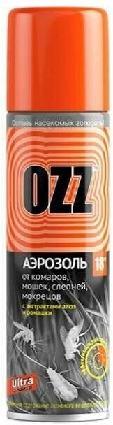 Аэрозоль репеллентный OZZ 18 от комаров, мошек, слепней, мокрецов с экстрактом алоэ и ромашки, 150 мл