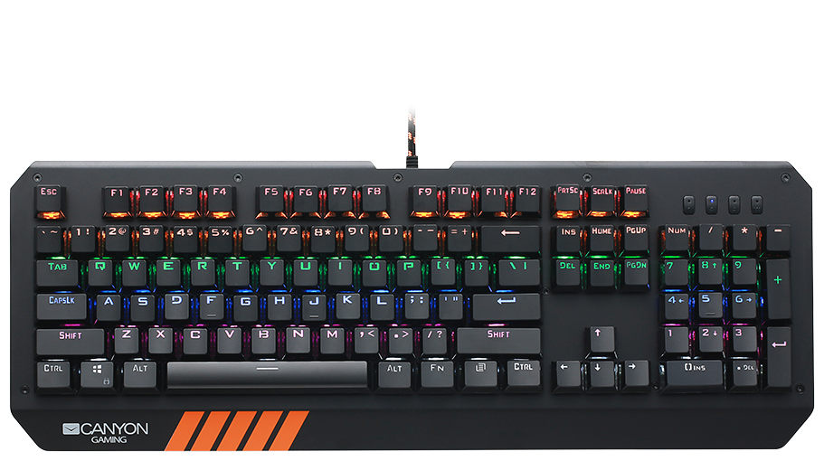 CANYON CND-SKB6-RU {Wired multimedia gaming keyboard with lighting effect, 108pcs rainbow LED, Numbers 104keys, RU+EN double injection layout, cable}