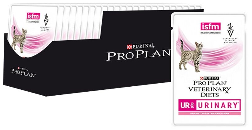 Влажный корм для кошек Purina Pro Plan Veterinary Diets UR St/Ox Urinary, при болезни нижних отделов мочевыводящих путей, с лососем, 24 шт. х 85 г