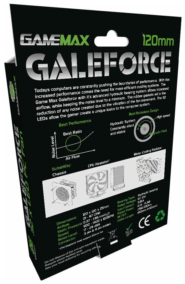 Система охлаждения для корпуса GameMax Galeforce 32 x Green LED, черный/зеленый - фото №5