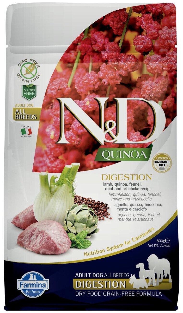 Фармина N&D QUINOA LINE для собак QUINOA DIGESTION LAMB Adult Mini, 0,8кг