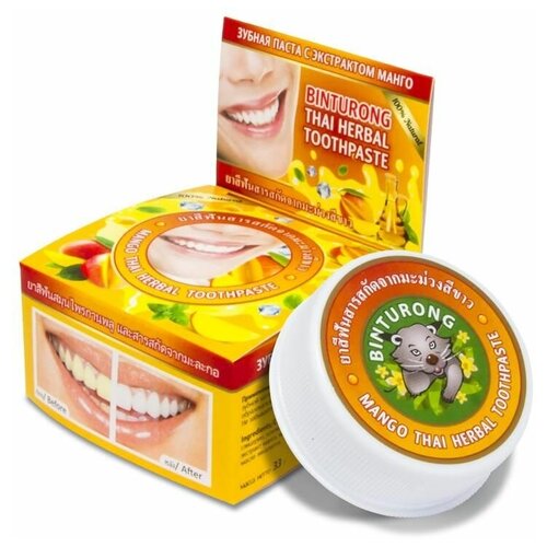 зубная паста с манго binturong mango thai herbal toothpaste 33 гр Зубная паста BINTURONG Mango Thai Herbal с экстрактом манго, 33 мл, оранжевый