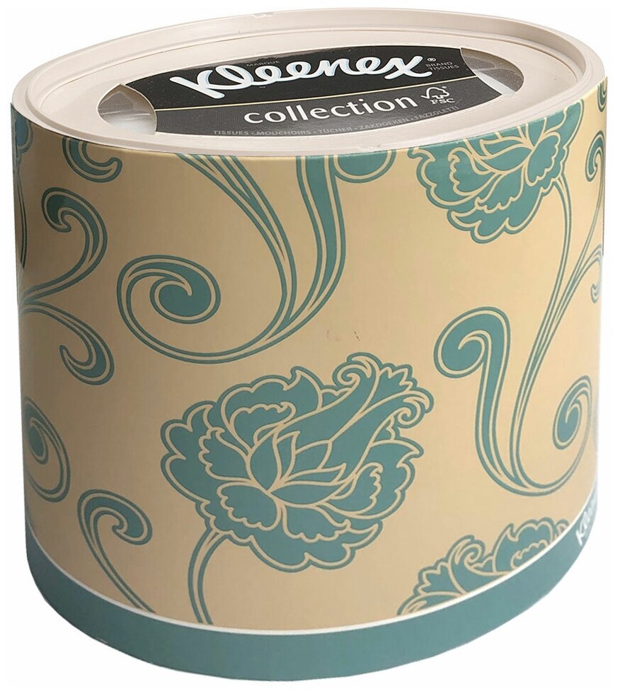 KG75357 Бумажные салфетки для лица Kleenex, круглая коробка, голубые цветы, 3-сл, 64 шт, Kimberly-Cl - фотография № 2