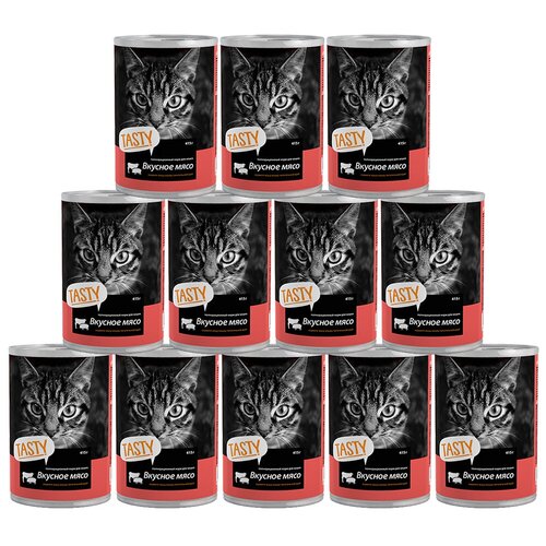 Влажный корм для кошек Tasty с курицей, с говядиной, со свининой 12 шт. х 415 г (кусочки в соусе)
