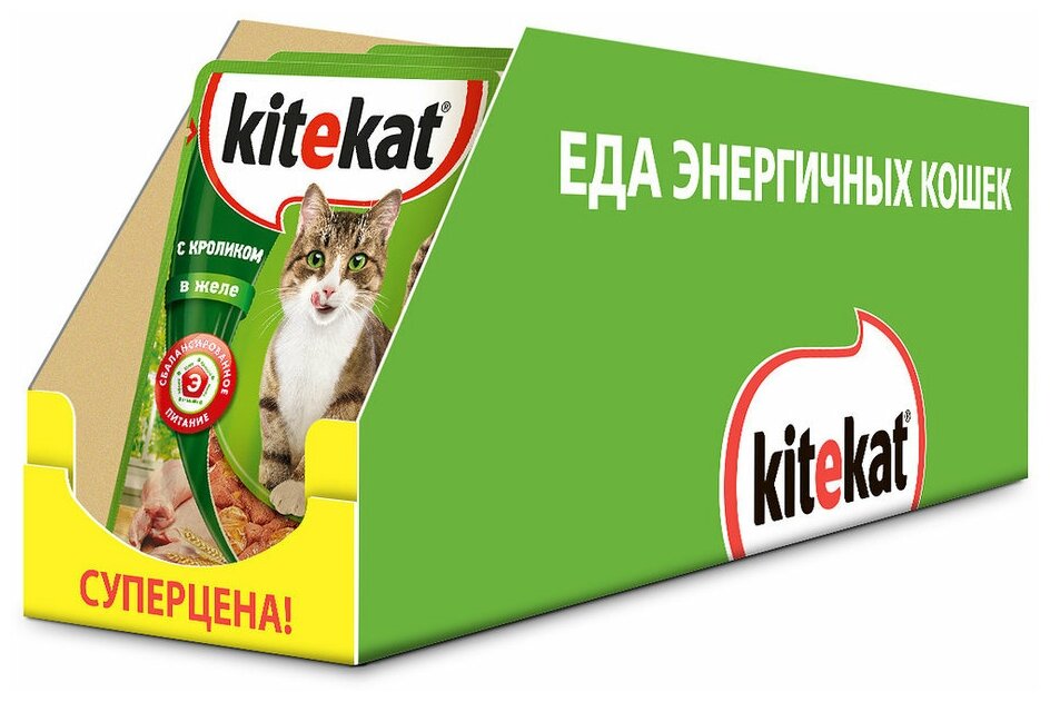 Kitekat Влажный корм для кошек «Нежный кролик» в желе 85г 10236430 0,085 кг 53168 (18 шт)