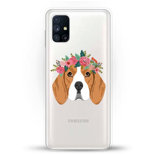 фото Силиконовый чехол бигль с цветами на samsung galaxy m51 andy & paul