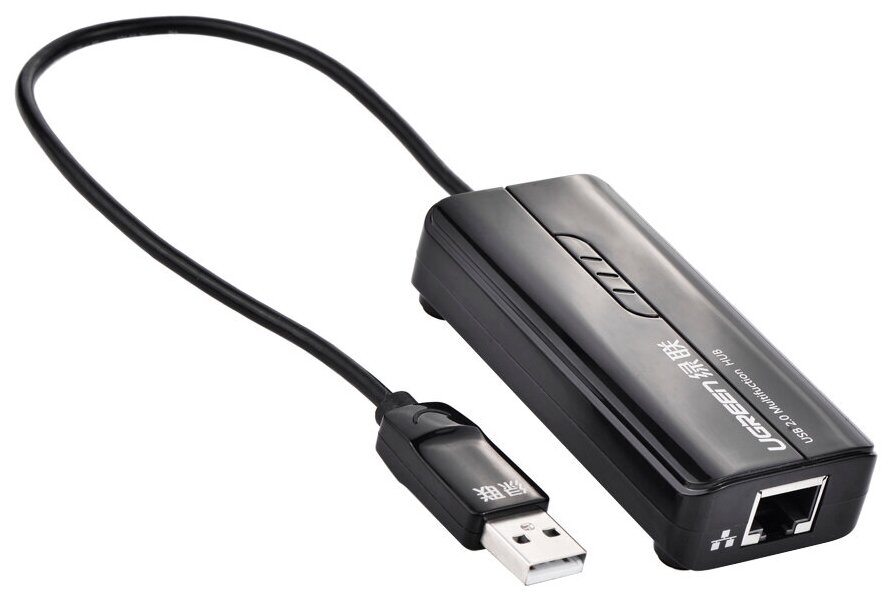 Адаптер UGREEN (20264) USB 2.0 10/100Mbps Network Adapter + 3-портовый USB-A чёрный